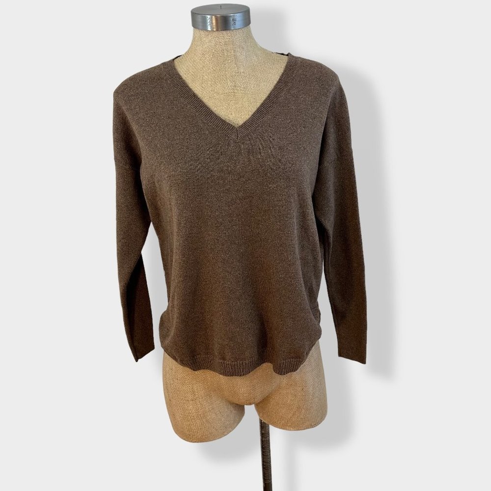 Lole Brown V-Neck Round Hem Sweater XS